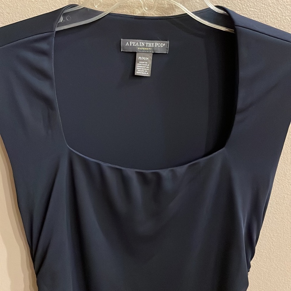 A Pea In The Pod Maternity Navy Blue Ruching Sides Dress Size Med Square Neck — image 2 of 8